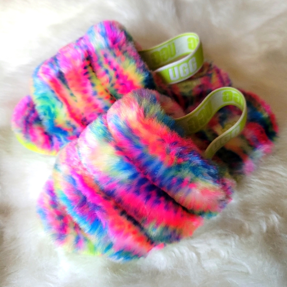 UGG | Fluff Yeah Pixelate Slippers / Slides | Youth Toddler US Size 12 | Rainbow